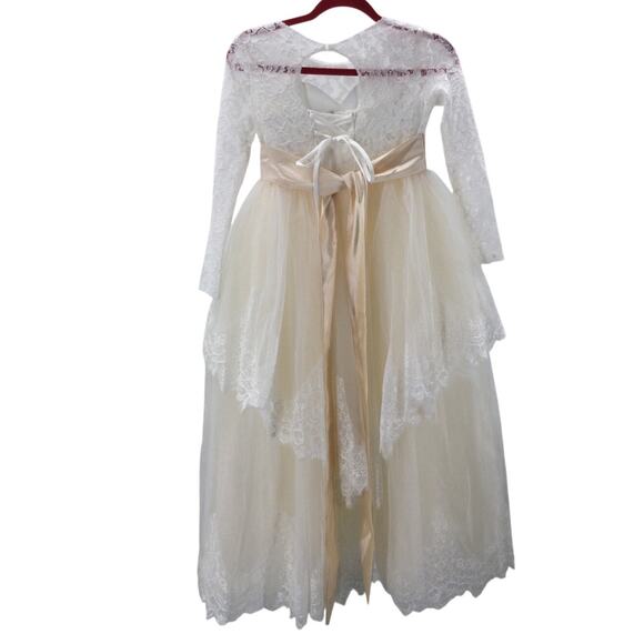 FLOWER GIRL PARTY DRESS SZ 12-13 Y white blue lace beaded wedding NEW 0B18 - Picture 2 of 7